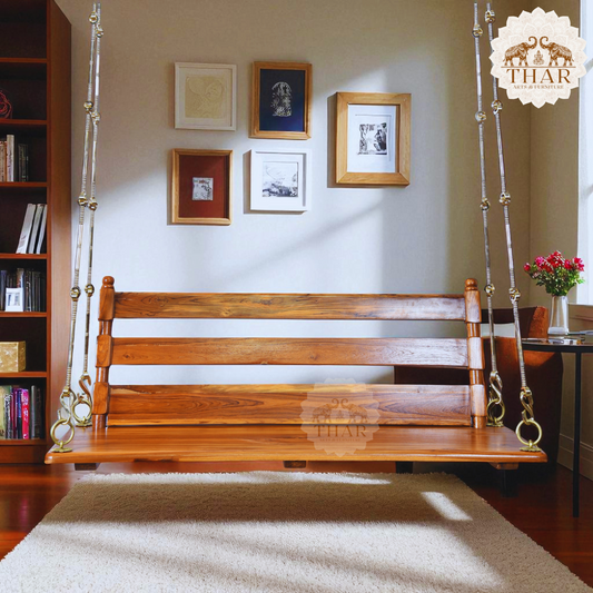 Thar Arts & Furniture - Teak Wood Wooden Swing with Back Rest
