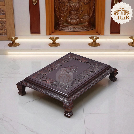Thar Arts And Furniture - Hand Carved Rosewood Chowki for Pooja Room