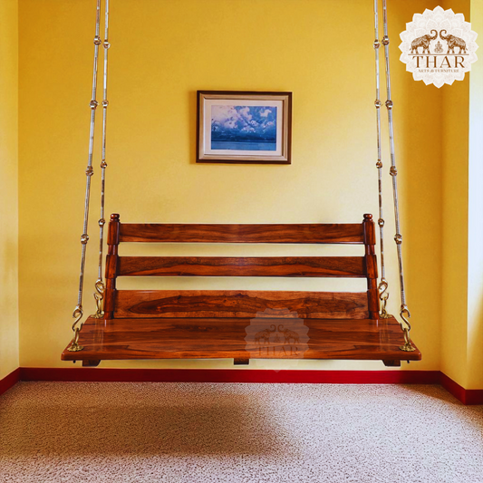 Thar Arts & Furniture – Sheesham Wood Swing with Back Rest and Honey finish