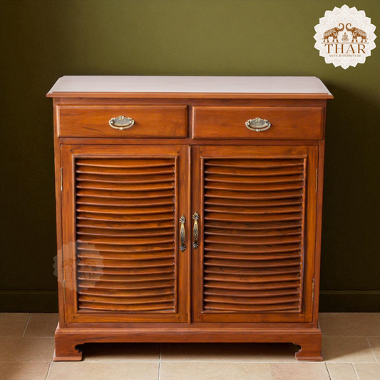 Thar Arts And Furniture - Teak wood 2 Door Shoe Cabinet with 2 Storage Drawer , Classic Finish