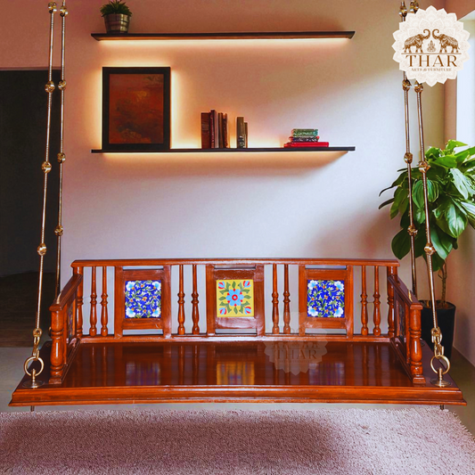 Thar Arts & Furniture - Teakwood Swing with premium finish and Handcrafted tile work