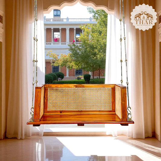 Thar Arts & Furniture - Teak Wood & Cane Weave Swing