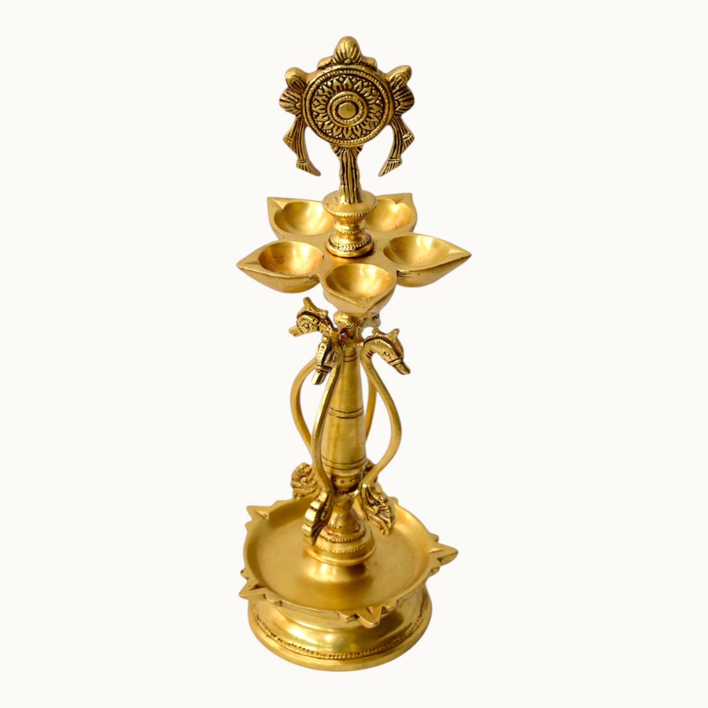 Thar Arts And Furniture - Brass Shankh and Chakra Lamp Set