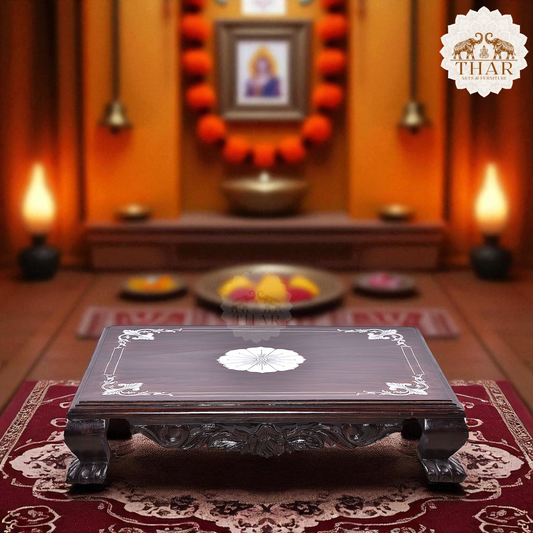 Thar Arts And Furniture - Hand Carved Rosewood Chowki for Pooja Room