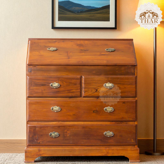Thar Arts And Furniture - Solid Teak Wood Foldable Writing / Study Table with Storage Drawers