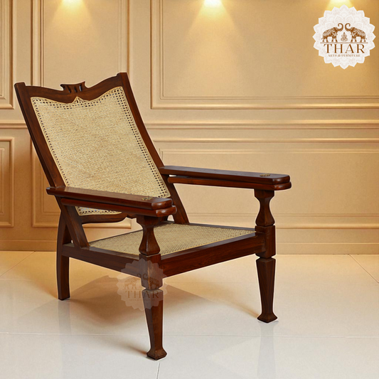 Thar Arts And Furniture - Teak wood Portuguese Planter Chair with cane finish ( Rattan )
