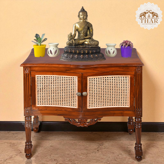 Thar Arts And Furniture - Teak Wood Console table / Cabinet with cane finish ( Rattan )