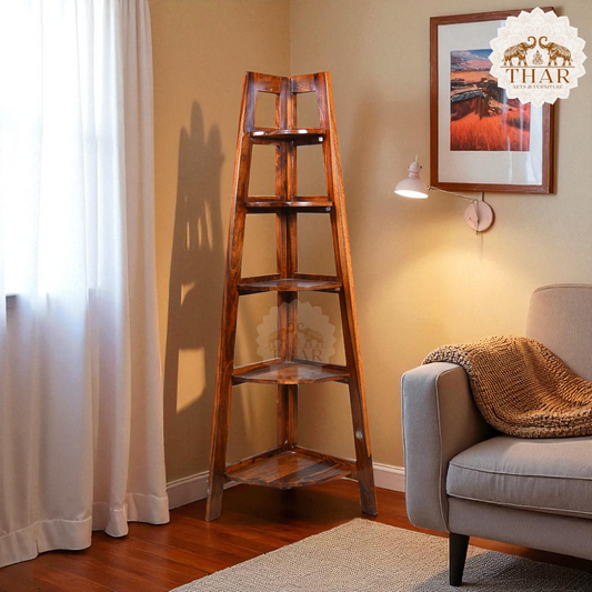 Thar Arts And Furniture - Sheesham Wood Corner Folding Bookshelf