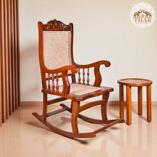 Thar Arts And Furniture - Teak wood Rocking Chair / Relax Chair with cane finish ( Rattan )
