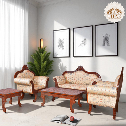 Thar Arts And Furniture - Teak Wood Hand Carved Coffee Table with Glass