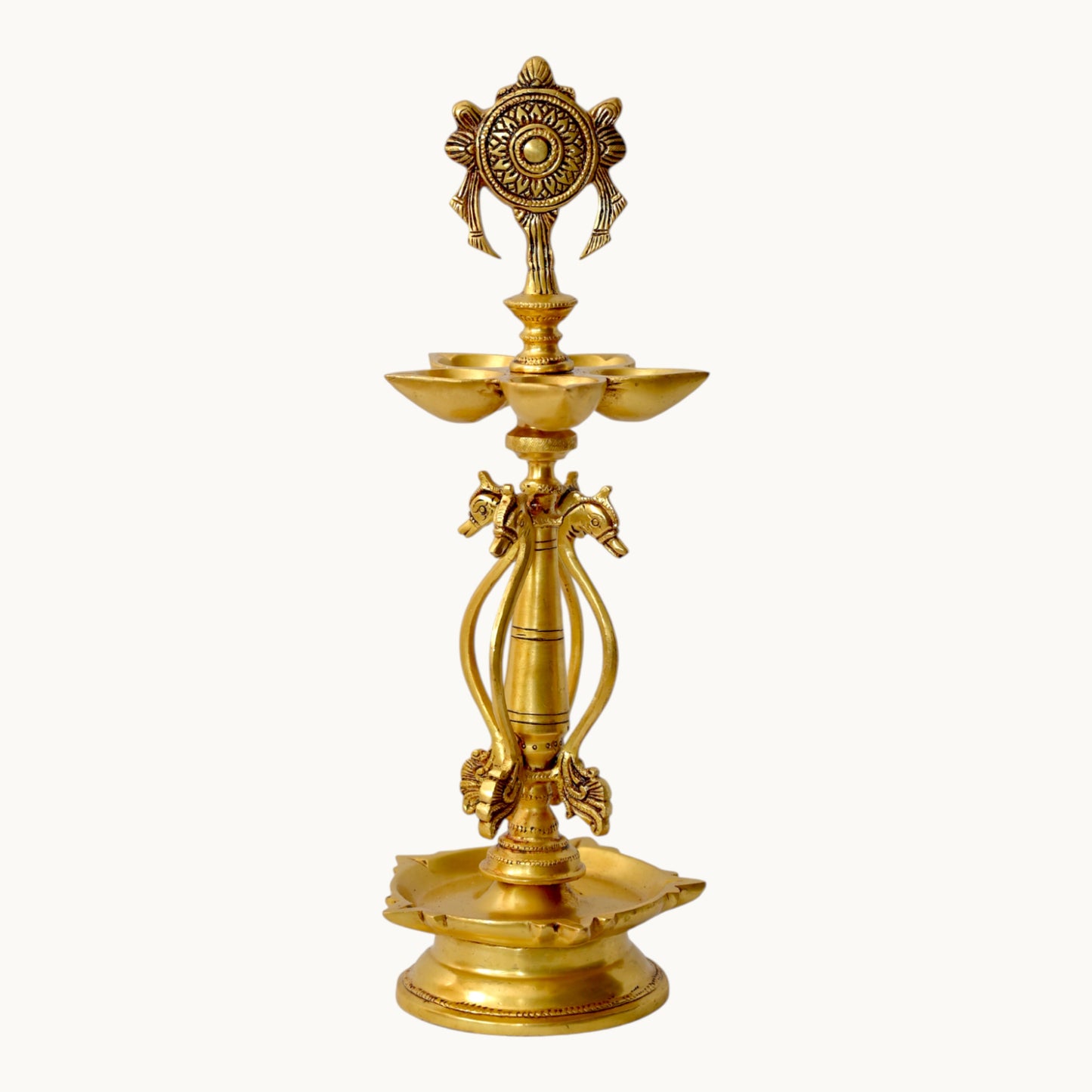 Thar Arts And Furniture - Brass Shankh and Chakra Lamp Set