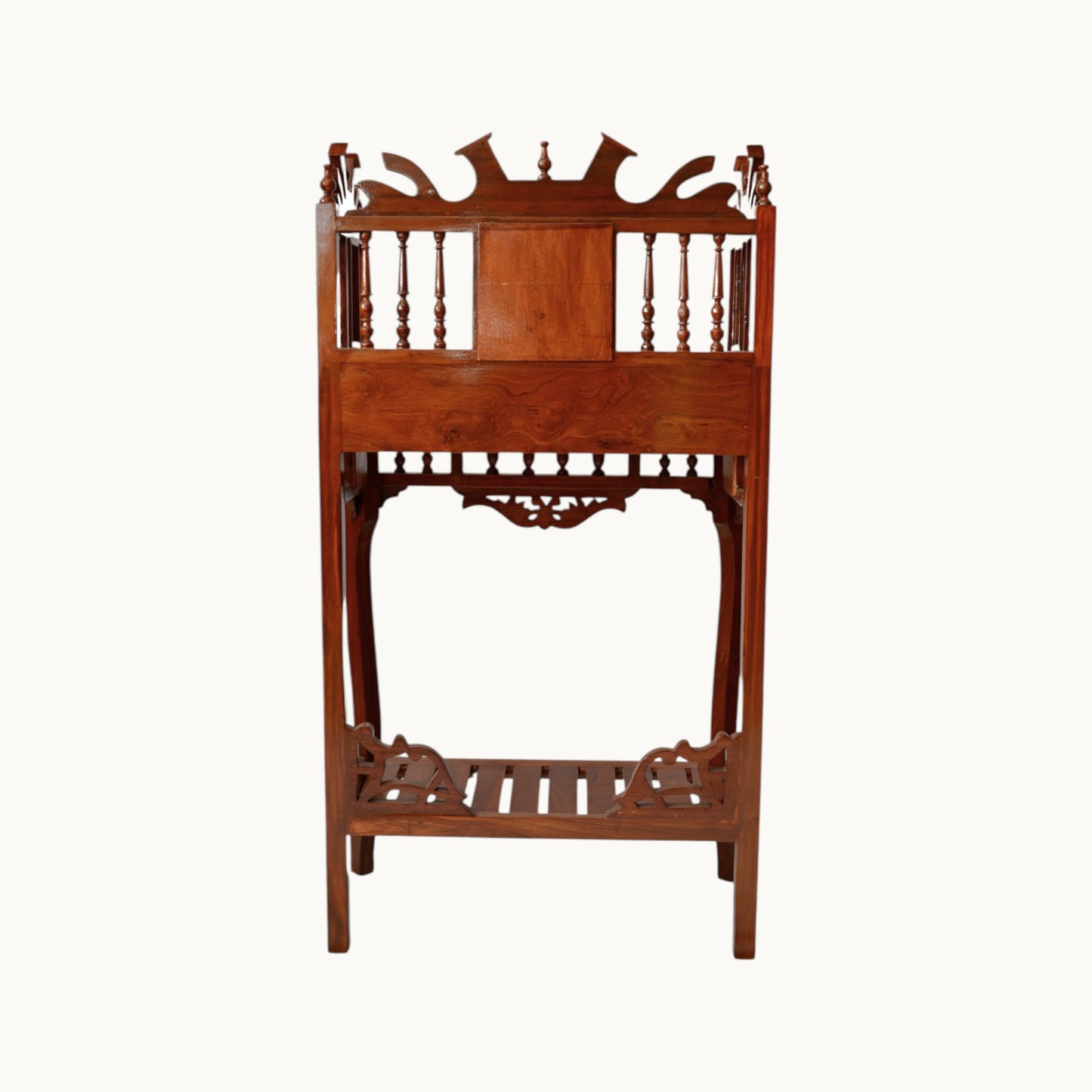Thar Arts And Furniture - Solid Teak Wood Antique Look Traditional Corner Console Table with Marble Top, Lacquer Finish Honey Brown