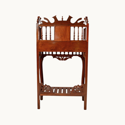 Thar Arts And Furniture - Solid Teak Wood Antique Look Traditional Console Table with Marble Top, Lacquer Finish Honey Brown