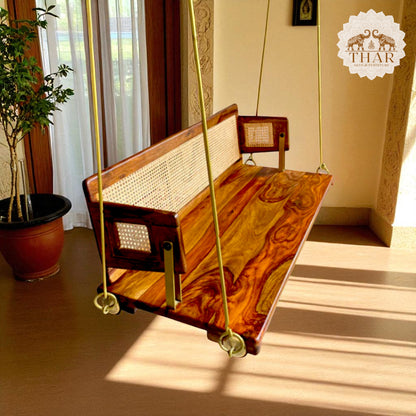 Thar Arts & Furniture - Solid Teak Wood & Cane Reversable Backrest Swing
