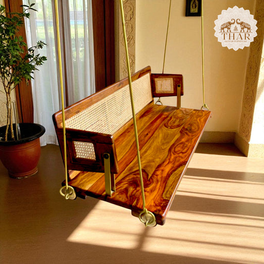 Thar Arts & Furniture - Solid Teak Wood & Cane Reversable Backrest Swing