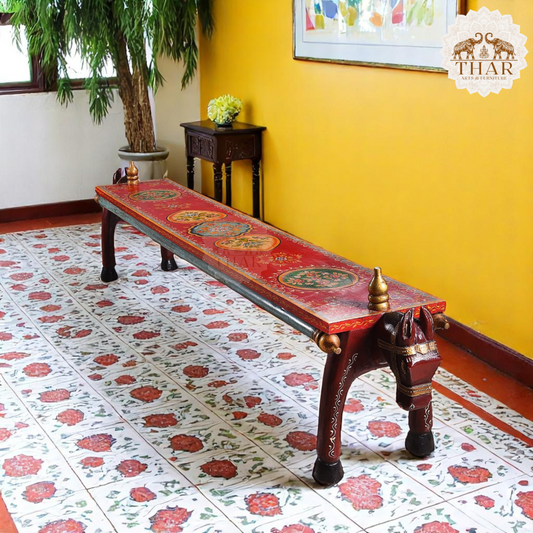 Thar Arts And Furniture - Wooden Hand Painted Horse Bench