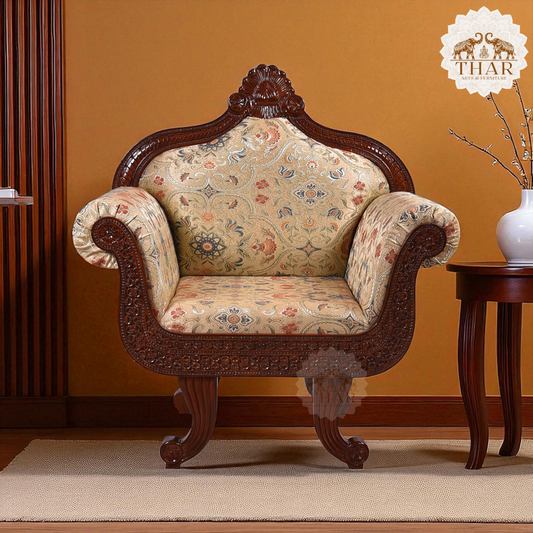Thar Arts And Furniture - Teak Wood Single Seater with Carving