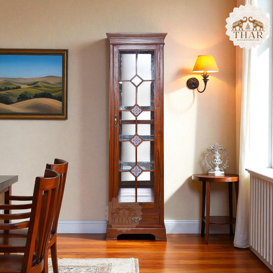Thar Arts And Furniture - Teak wood Showcase Cabinet with Glass and Antique Finish