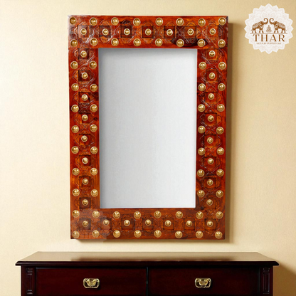 Thar Arts And Furniture - Sheesham wood Mirror with Frame brass art Finish
