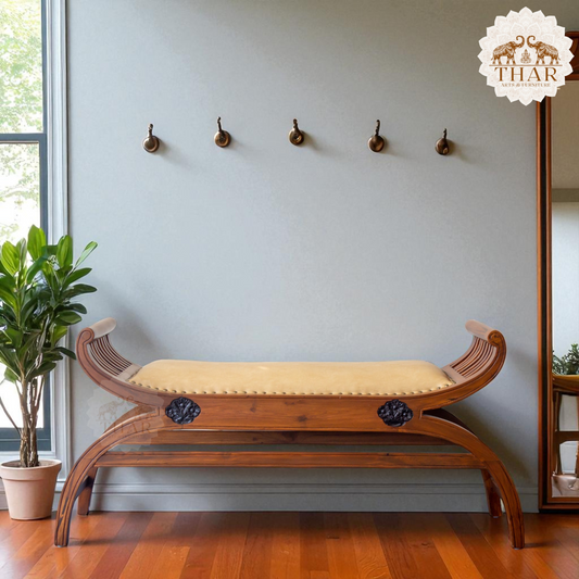 Thar Arts And Furniture - Teak Wood two seater bench with cushion
