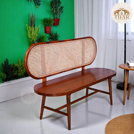 Thar Arts and Furniture -  Wooden ( Teak ) Bench With Rattan Hand Work