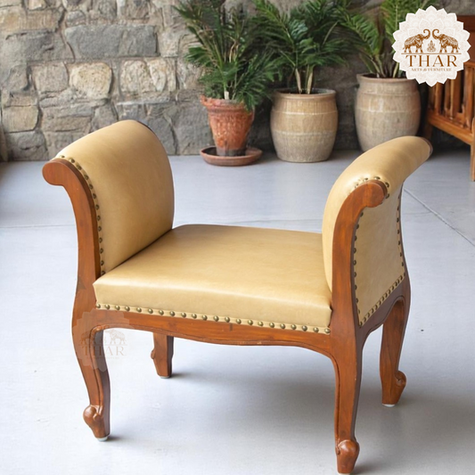Thar Arts And Furniture - Teakwood Rectangular Shaped Carved Wooden Bench