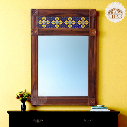 Thar Arts And Furniture - Sheesham wood Mirror with Frame tiles work