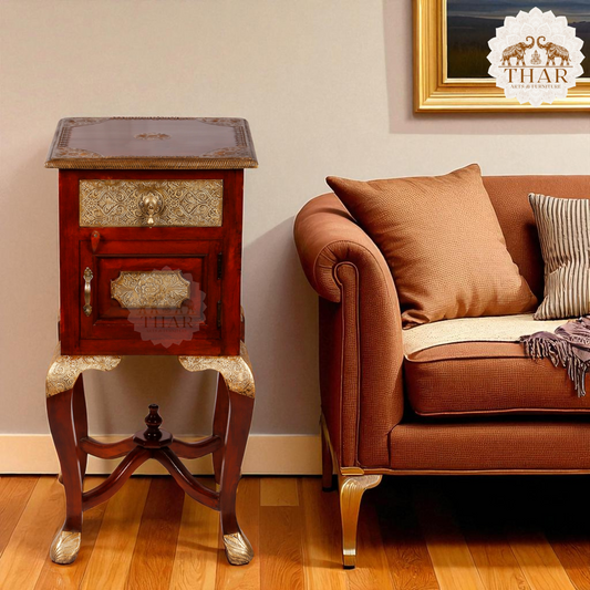 Thar Arts And Furniture - Embossed Antique Brass Work Side Table / stool with brass work