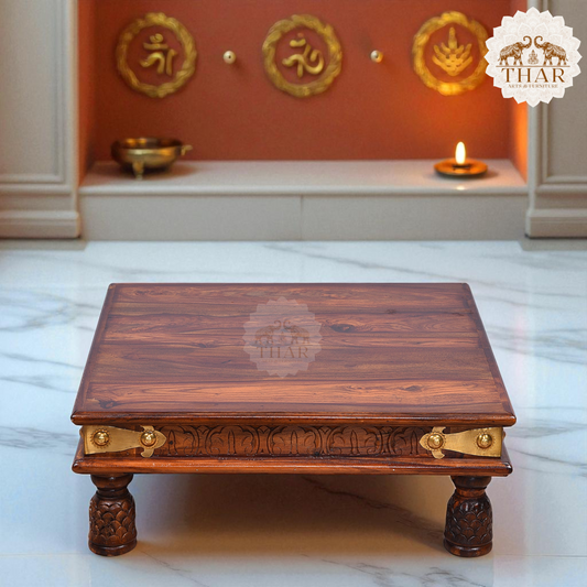 Thar Arts And Furniture - Hand Carved Sheesham wood Chowki for Pooja Room