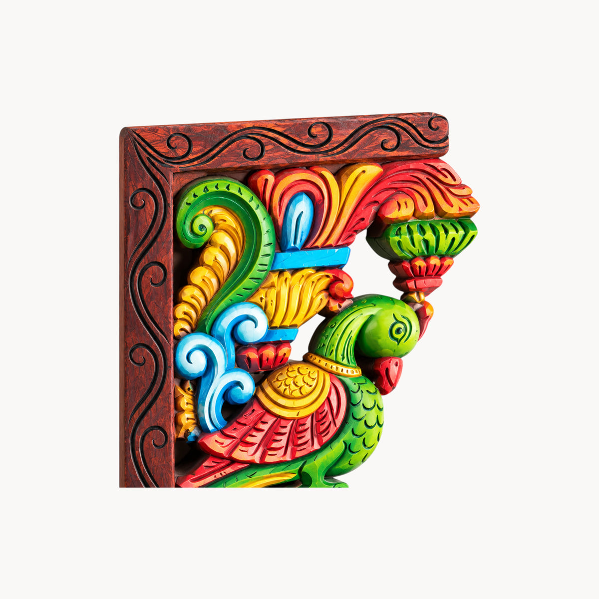 12" Handcrafted Multicolour Wooden Parrot Wall Bracket