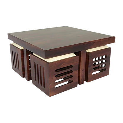 Thar Arts And Furniture - Sheesham Wood 4 Seater Coffee Table with Stool Set