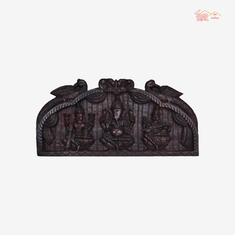 Wooden Ganesha Lakshmi And Saraswati Wall Panel