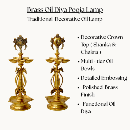 Thar Arts And Furniture - Brass Shankh and Chakra Lamp Set