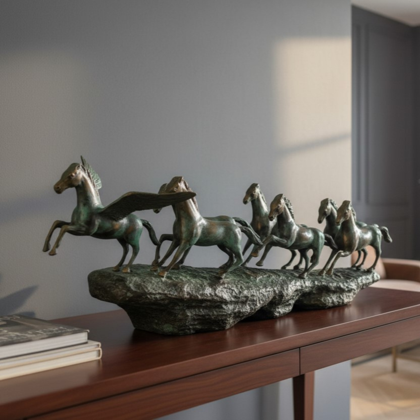 Brass Seven Horses Statue with Patina Finish – Vastu Horse Decor