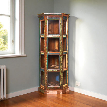 Thar Arts And Furniture - Rustic / Distress finish Glass Corner Showcase / Cabinet