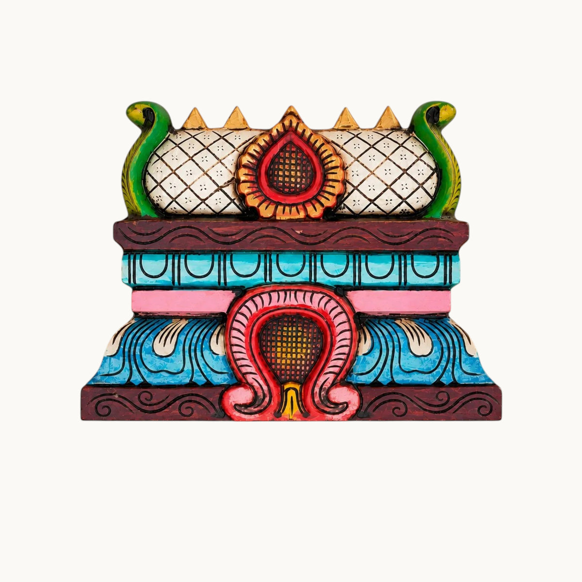 Handcrafted Wooden Painted Gopuram – Traditional Temple Wall Decor