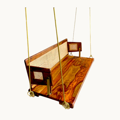 Thar Arts & Furniture - Solid Sheesham Wood & Cane Reversable Backrest Swing