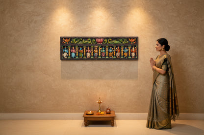 Dasavathara Horizontal Wooden Panel - Vagai Wood Multicolour | Thar Arts & Furniture