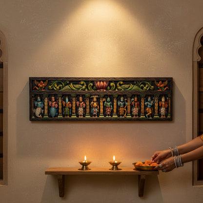 Dasavathara Horizontal Wooden Panel - Vagai Wood Multicolour | Thar Arts & Furniture
