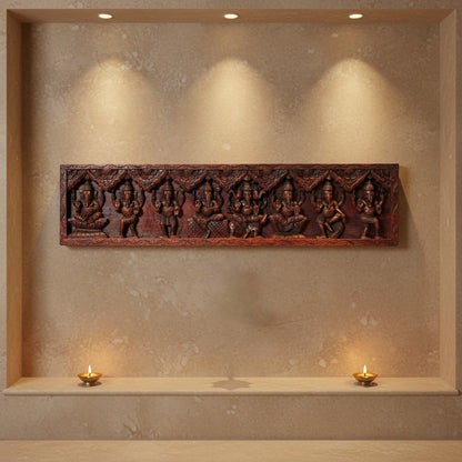 Wooden Ganesha Panel - Hand-Carved Astha Ganesh Wall Hanging | Thar Arts & Furniture