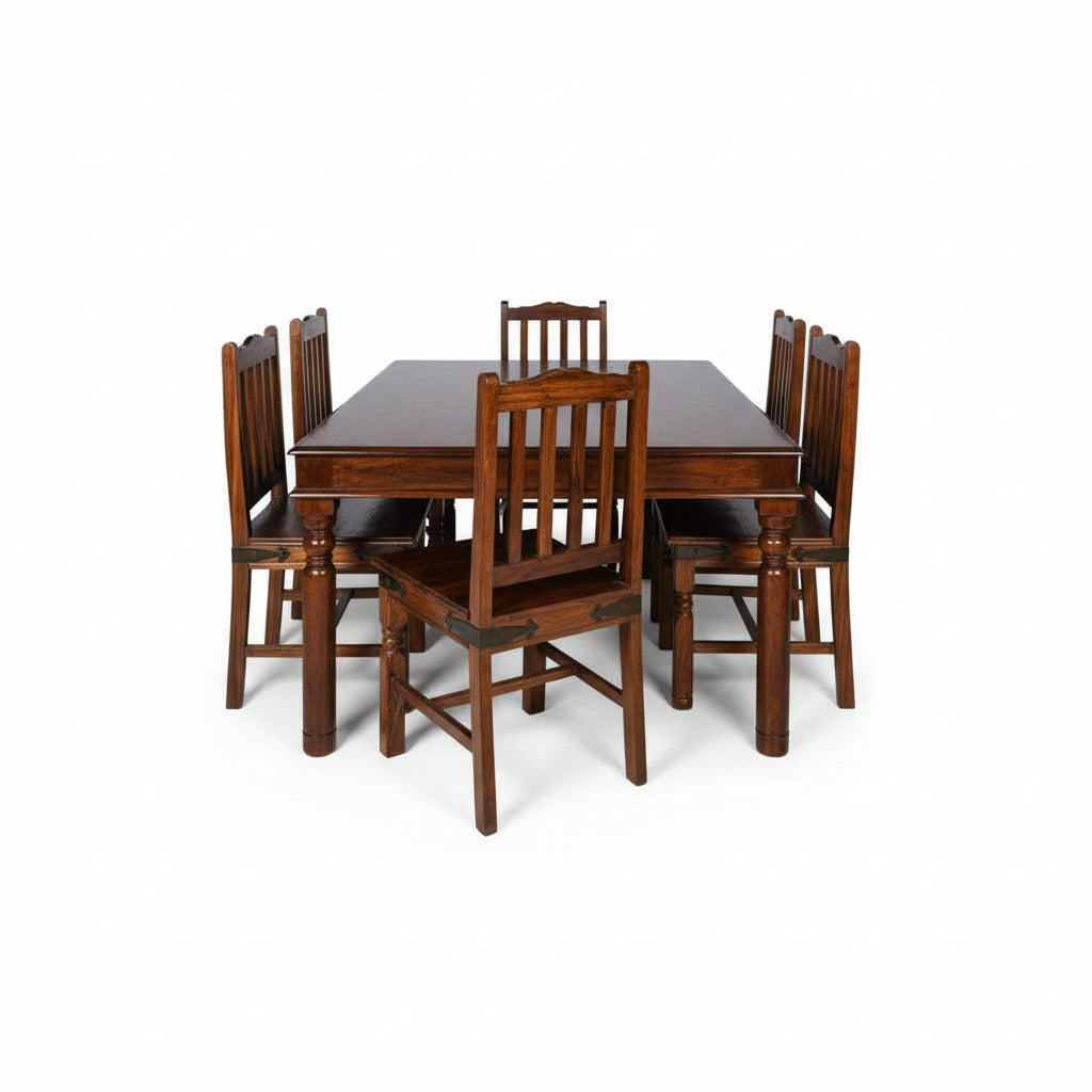 Solid Sheesham Wood Dining Table Set – 6 Seater | Traditional Chair Design | Thar Arts & Furniture