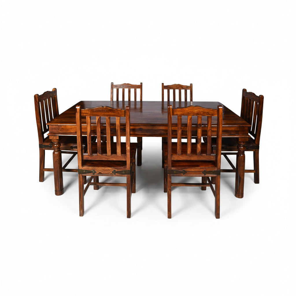 Solid Sheesham Wood Dining Table Set – 6 Seater | Traditional Chair Design | Thar Arts & Furniture
