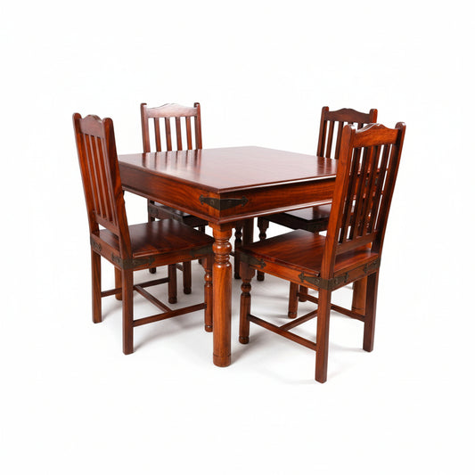Solid Sheesham Wood Dining Table Set – 4 Seater | Classic Turned-Leg Design | Thar Arts & Furniture