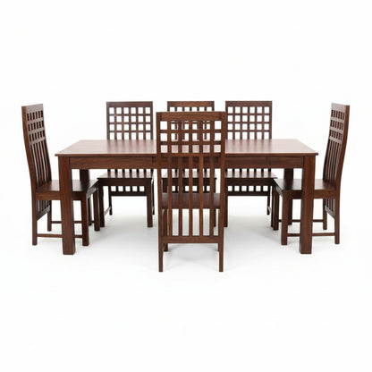 Solid Sheesham Wood Dining Table Set with High-Back Lattice Chairs – 6 Seater | Thar Arts & Furniture