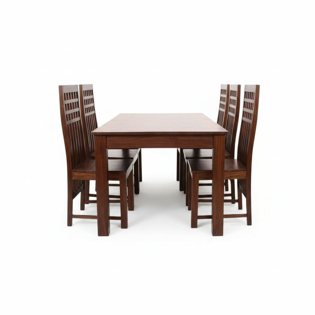 Solid Sheesham Wood Dining Table Set with High-Back Lattice Chairs – 6 Seater | Thar Arts & Furniture