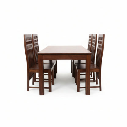 Solid Sheesham Wood Dining Table Set with High-Back Lattice Chairs – 6 Seater | Thar Arts & Furniture