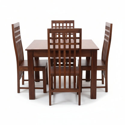 Solid Sheesham Wood Dining Table Set with High-Back Lattice Chairs – 4 Seater | Thar Arts & Furniture