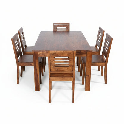 Solid Sheesham Wood Dining Table Set – 6 Seater | Modern Slatted-Back Chair Design | Thar Arts & Furniture