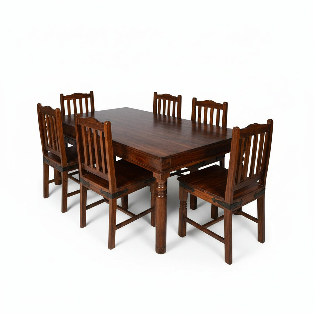 Solid Sheesham Wood Dining Table Set – 6 Seater | Traditional Chair Design | Thar Arts & Furniture