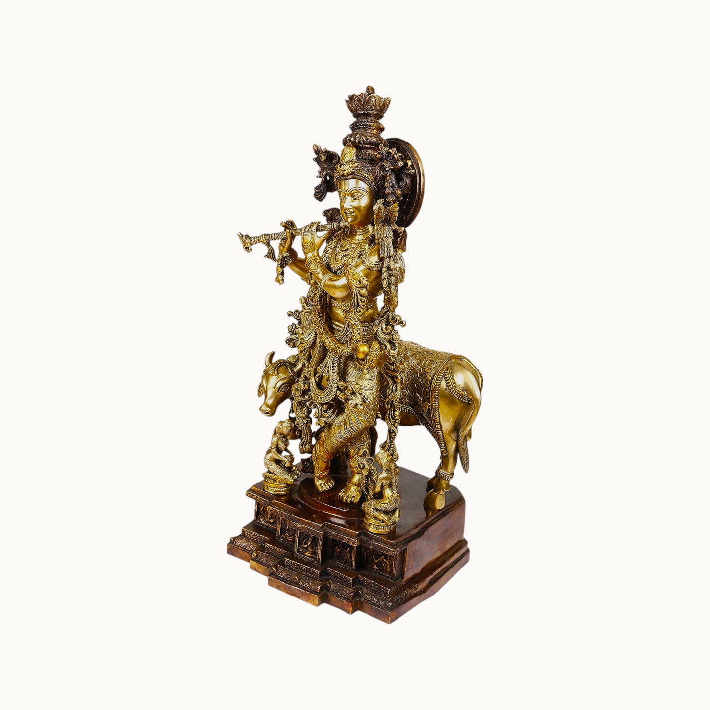 Thar Arts And Furniture - Brass Krishna Statue With Base work